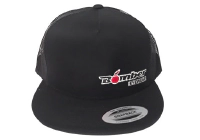FLAT BILL BLACK SNAPBACK TRUCKER HAT WITH BOMBER LOGO 2