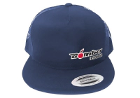 FLAT BILL NAVY SNAPBACK TRUCKER HAT WITH BOMBER LOGO 2