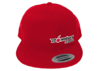 FLAT BILL RED SNAPBACK TRUCKER HAT WITH BOMBER LOGO 2