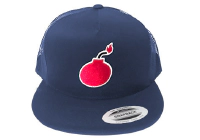 FLAT BILL NAVY SNAPBACK TRUCKER HAT WITH BOMB LOGO 2