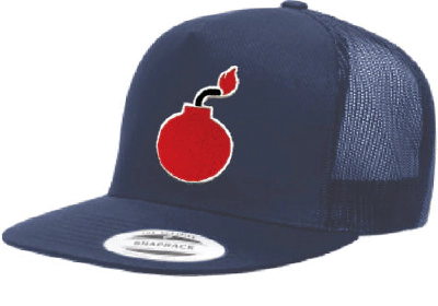 FLAT BILL NAVY SNAPBACK TRUCKER HAT WITH BOMB LOGO 1