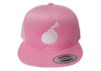 FLAT BILL PINK SNAPBACK TRUCKER HAT WITH BOMB LOGO 2
