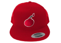 FLAT BILL RED SNAPBACK TRUCKER HAT WITH BOMB LOGO 2